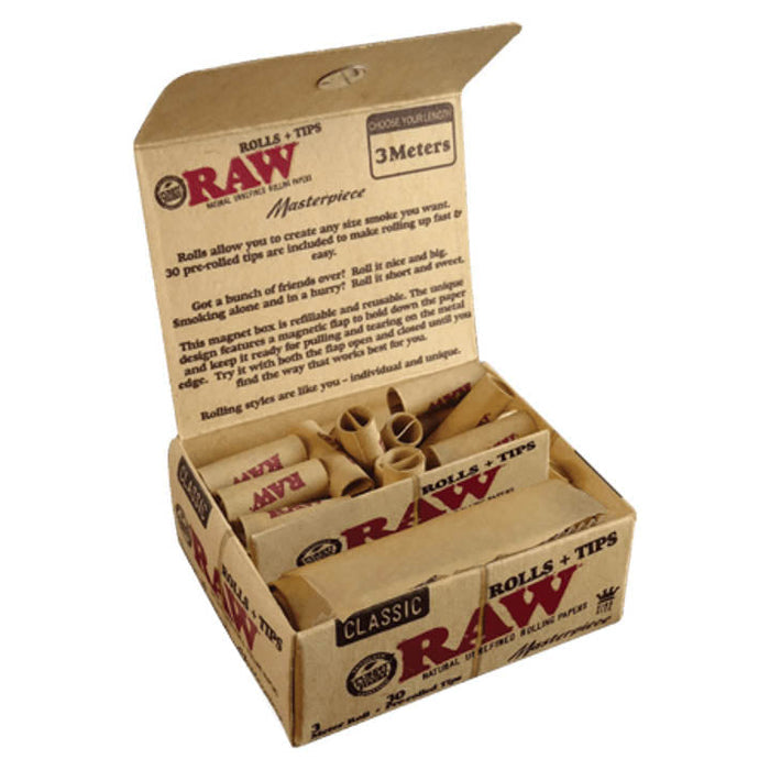 RAW Rolls & Tips - 3m Paper Roll & 30 Pre-Rolled Tips