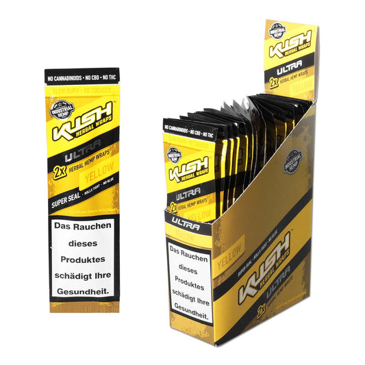 KUSH Herbal Wraps Ultra Slow Burn, YELLOW, Hemp - no Tobacco!