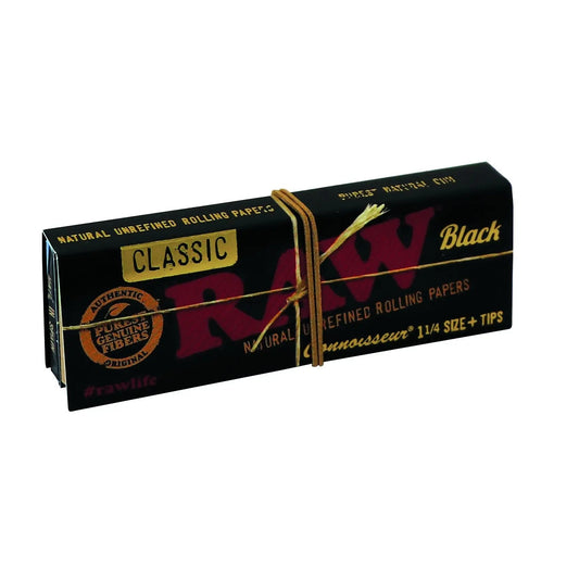 RAW Black Connoisseur 1 1/4 + Tips Rolling Papers