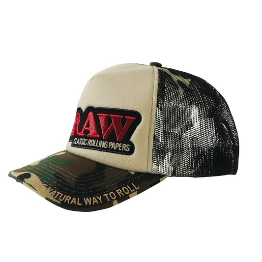 RAW TRUCKER HAT CAMO AND TAN