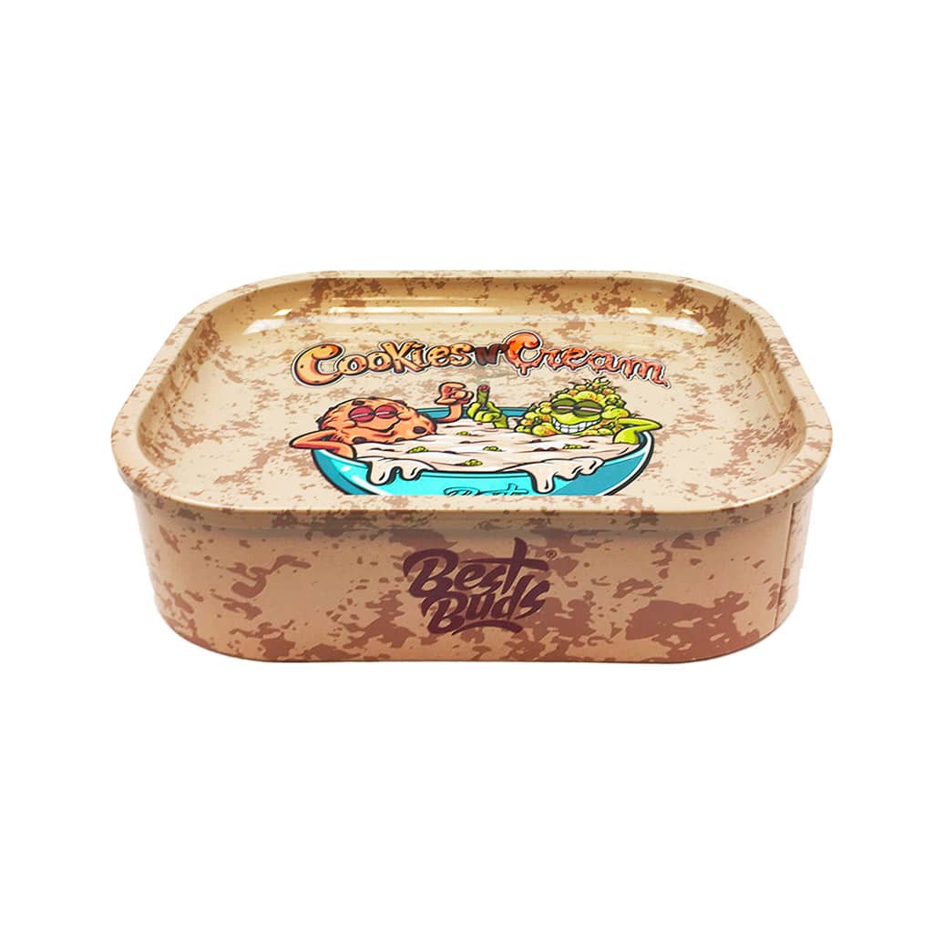 Best Buds – Cookies and Cream Tin Box Rolling Tray with Storage